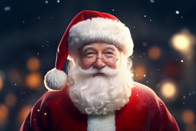 Babbo Natale nelle vacanze natalizie con sfondo invernale all'aperto