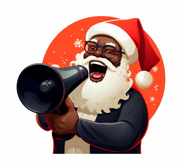 Babbo Natale nero con un cartone animato a megafono