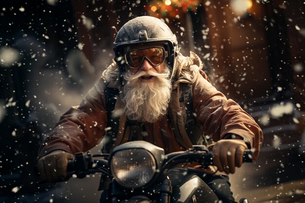 Babbo Natale pazzo e divertente sullo scooterconsegna di Natale 2024