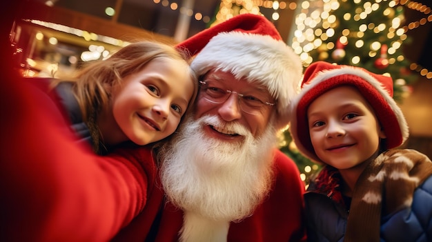Babbo Natale posa per una foto con i bambini Ai generativa