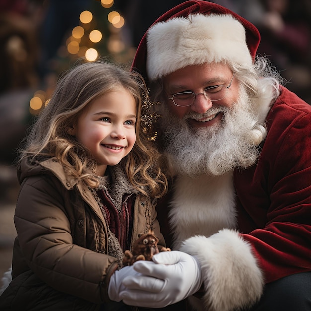 Babbo Natale scatta una foto con una bambina Celebrazione del Natale Generazione con intelligenza artificiale