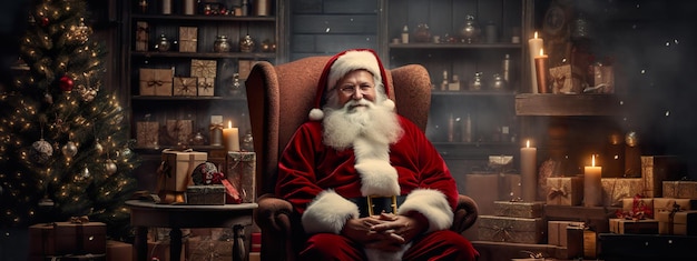 Babbo Natale seduto sul suo lanciato in casa sua