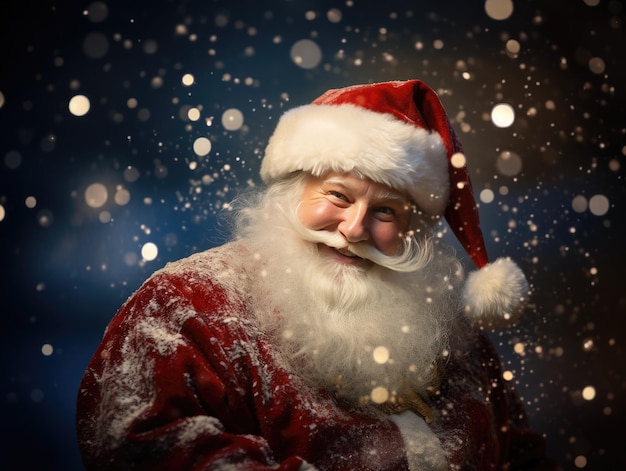 Babbo Natale sorridente con sfondo bokeh