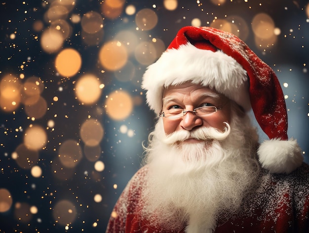 Babbo Natale sorridente con sfondo bokeh