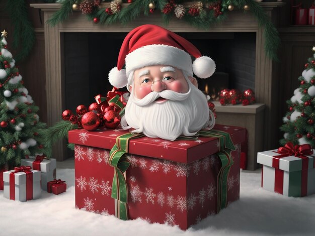 Babbo Natale sorridente realistico con regali per i bambini a Natale