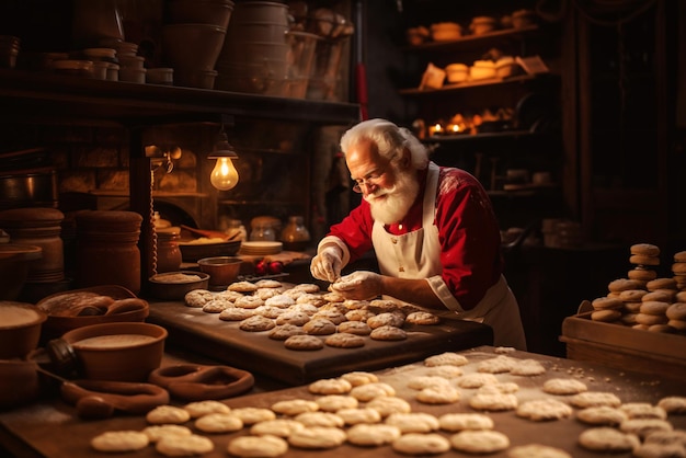 Babbo Natale sta cuocendo una varietà di biscotti natalizi con anice stellato e cannella