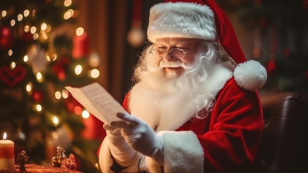 Babbo Natale sta leggendo un libro Capodanno e vacanze di Natale L'atmosfera delle vacanze Cartolina