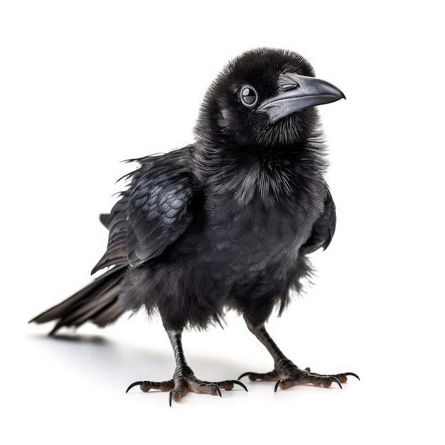 Baby Crow isolato su bianco IA generativa