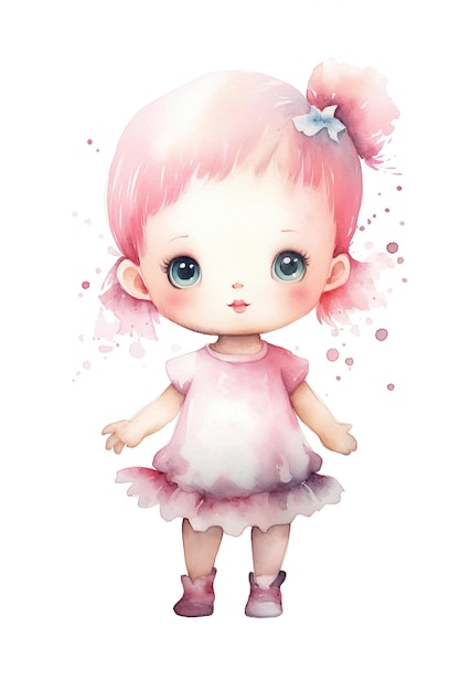 Baby doll acquerello clipart carino isolato su sfondo bianco con Generative