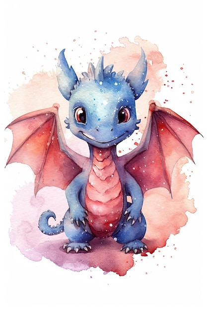 Baby Dragon acquerello clipart carino isolato su sfondo bianco con tecnologia generativa AI