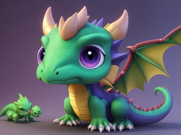 baby dragon rendering cartoon illustrazione stile anime 3D carta da parati