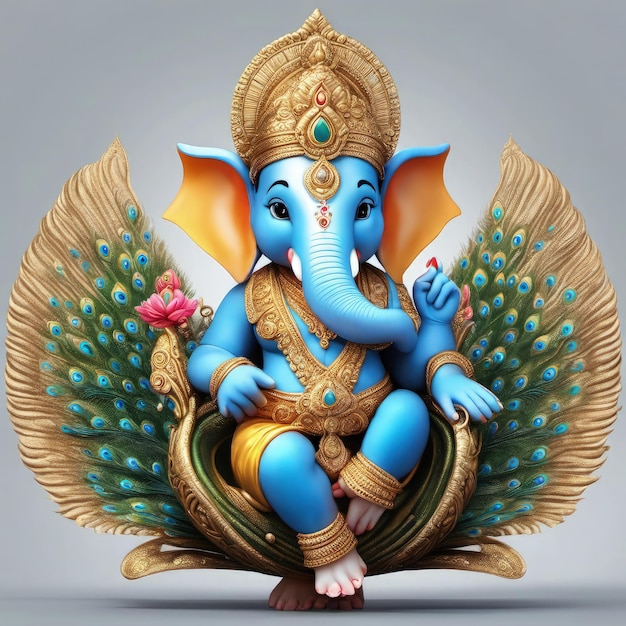 Baby Ganesha a cavallo di un pavone Ritrae Bal Ganesh Ji a cavallo