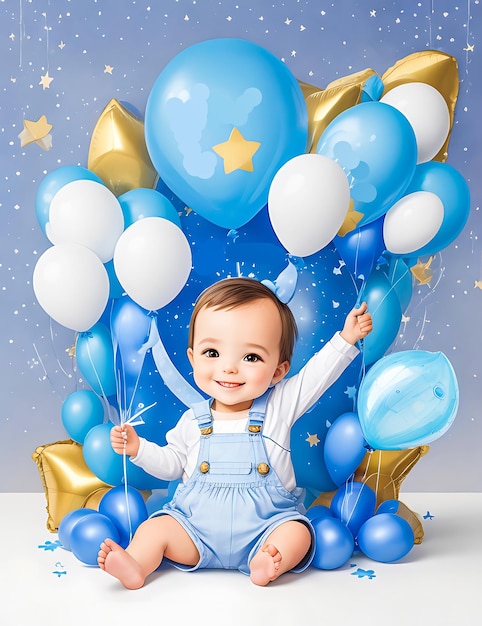 Baby shower invito compleanno biglietti d'auguri su tema blu AI generativo