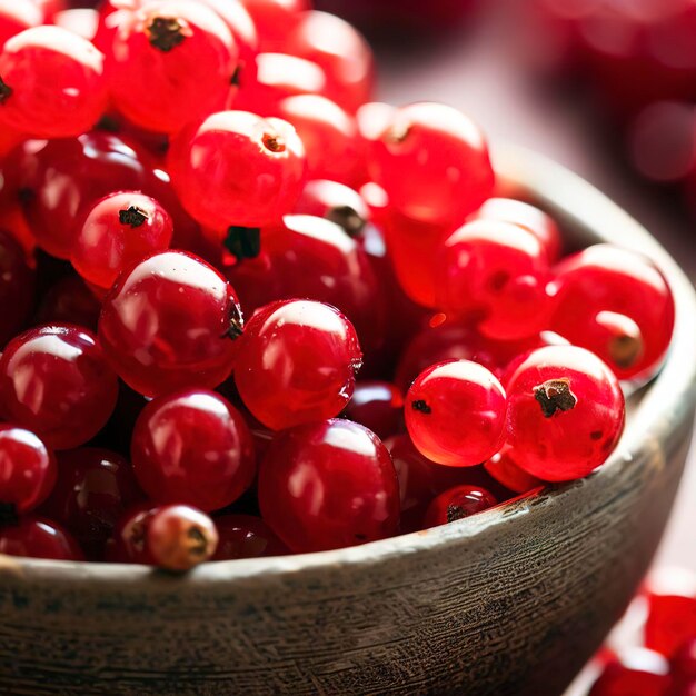 Bacche di ribes rosso fresco in una ciotola concetto di mangiare sano cibo vegan Primo piano fuoco selettivo