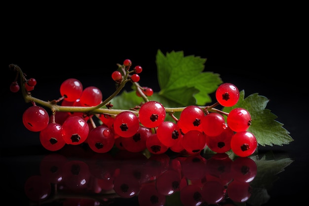 Bacche fresche di ribes rosso su sfondo nero