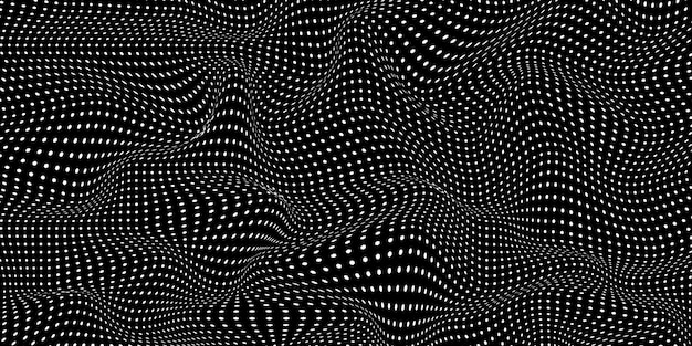 backdrop design black and white or monochromatic mesh wave pattern and moving points on a black bg