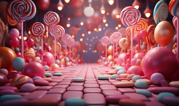 Backdrop of Candyland Backdrop Lollipop Cupcake Candy Cane Sugary Pink T per Content Creator Stream