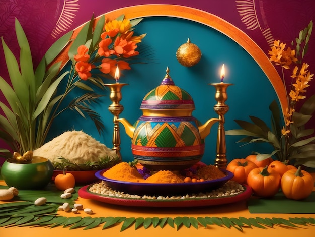 Background design di Happy Mattu Pongal Holiday Festival del raccolto dell'India meridionale