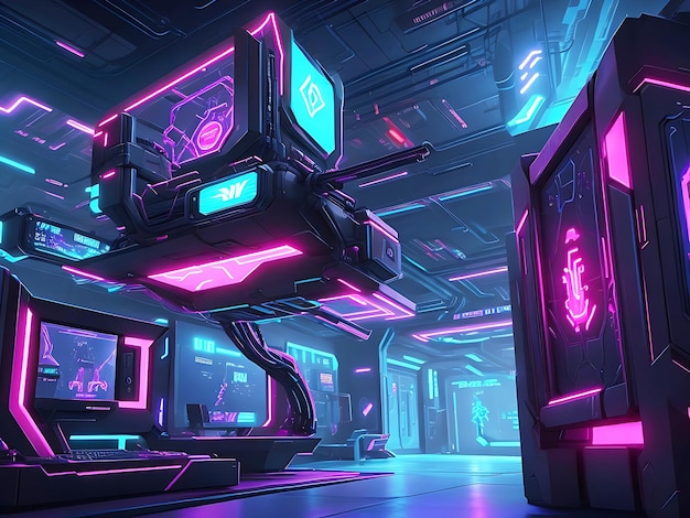 background di giocatore in stile cyberpunk e luci al neon Generative AI