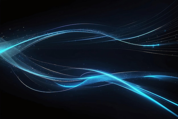Background futuristico della linea di velocità della fibra ottica a strisce luminose blu per la trasmissione di dati wireless a tecnologia 5g o 6g