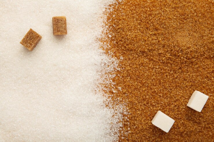 Background of brown and white sugar Space for text