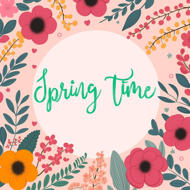 background with flowers Spring time text