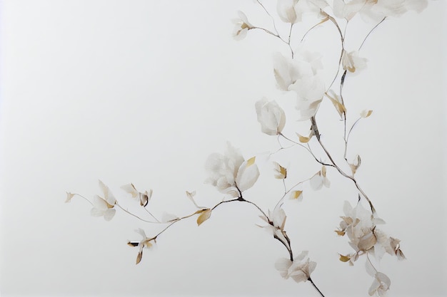 Backround bianco minimalista di lusso in colore pastello con petali fiori foglie rose sakura
