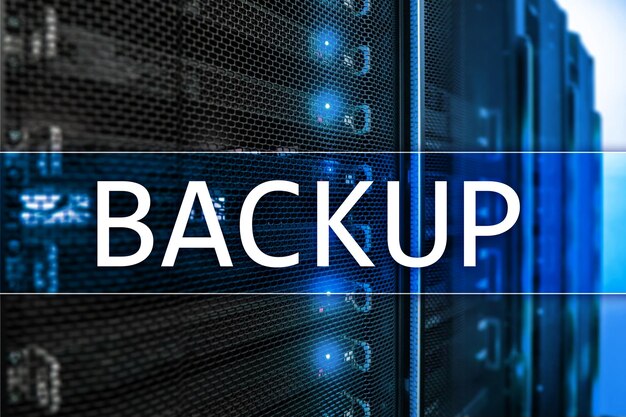 backup button on modern server room background data loss prevention system recovery