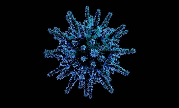 Bacteria astratta o cellula virale in forma sferica con lunghe antenne Coronavirus da Wohun Cina concetto di crisi Pandemia o concetto di infezione da virus Rendering 3D