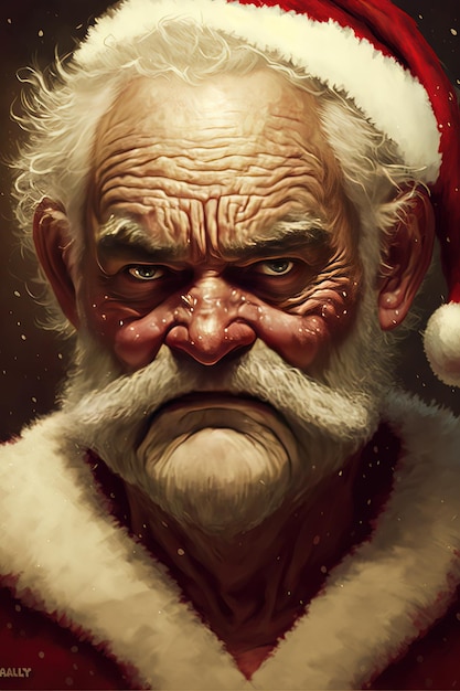 Bad Santa Babbo Natale illustrazione concept art design Ritratto guardando la fotocamera IA generativa