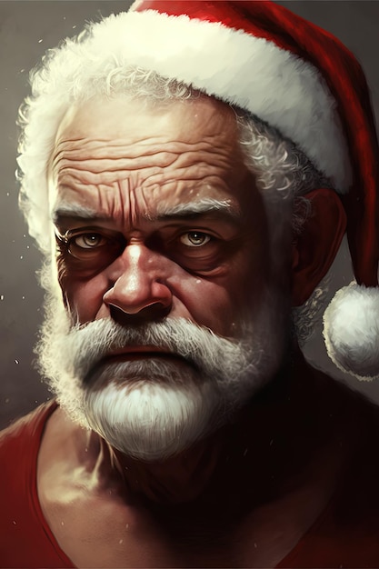 Bad Santa Babbo Natale illustrazione concept art design Ritratto guardando la fotocamera IA generativa