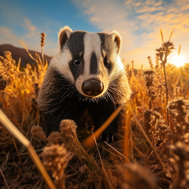 Badger nel suo habitat naturale Fotografia della fauna selvatica IA generativa