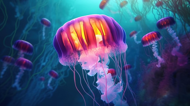 Bagliore mistico oceanico Incantevole medusa nell'intelligenza artificiale generativa del mondo sottomarino