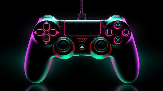 bagliore neon moderno futuristico con joystick Game pad moderno con console di gioco neon con joystick a filo