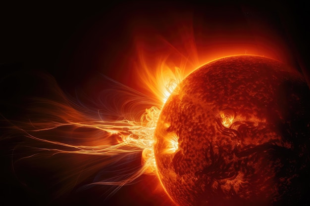 Bagliore solare con vista della corona del sole e dell'atmosfera esterna sullo sfondo