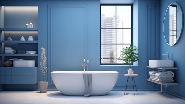 Bagno colori monocromatici blu scuro Interior design Utilizzato per siti Web di progettazione di negozi di interni