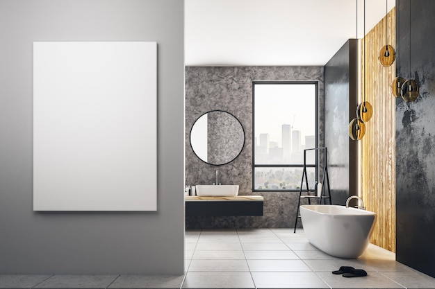 Bagno contemporaneo con poster in bianco