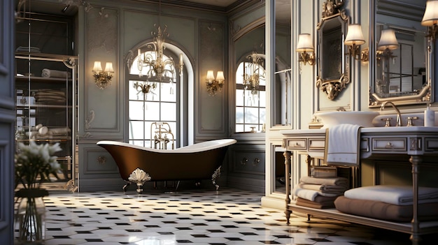 Bagno di eleganza e lusso Una confortevole vasca da bagno coperta Progettazione di interni domestici con IA generativa