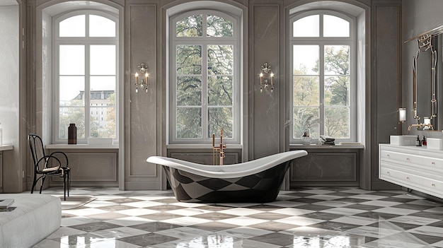 Bagno di lusso contemporaneo con vasca indipendente