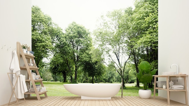 Bagno e vista sulla foresta in hotel