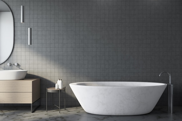 Bagno indipendente con specchio in bagno moderno grigio