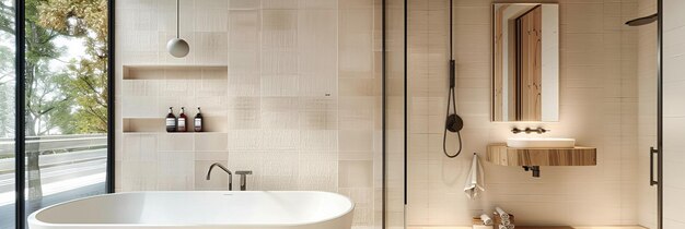 Bagno lussuoso con doccia walk-in che enfatizza l'eleganza moderna e il design negli spazi personali