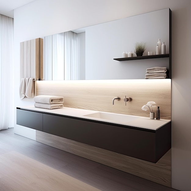 Bagno minimalista con vanità galleggiante