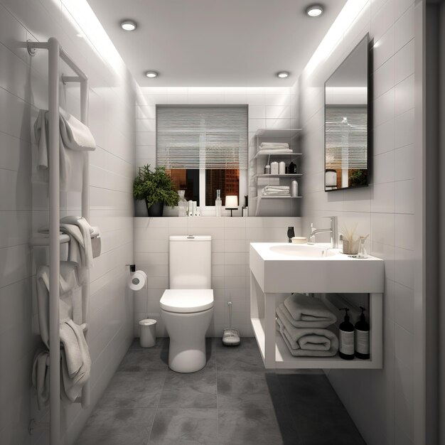 bagno minimo bianco e grigio