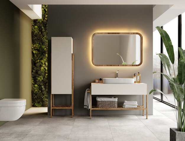 Bagno moderno con mobili e piante