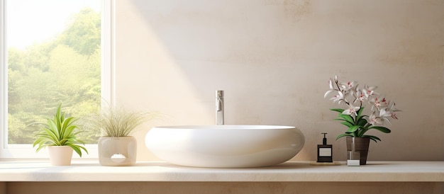 Bagno moderno con rubinetto lavabo e specchio
