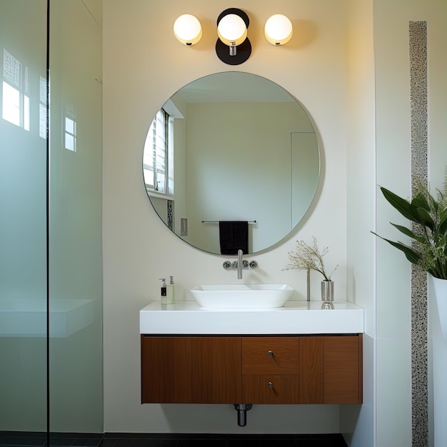 bagno moderno in una grande casa modernabagno con lavandino e specchio