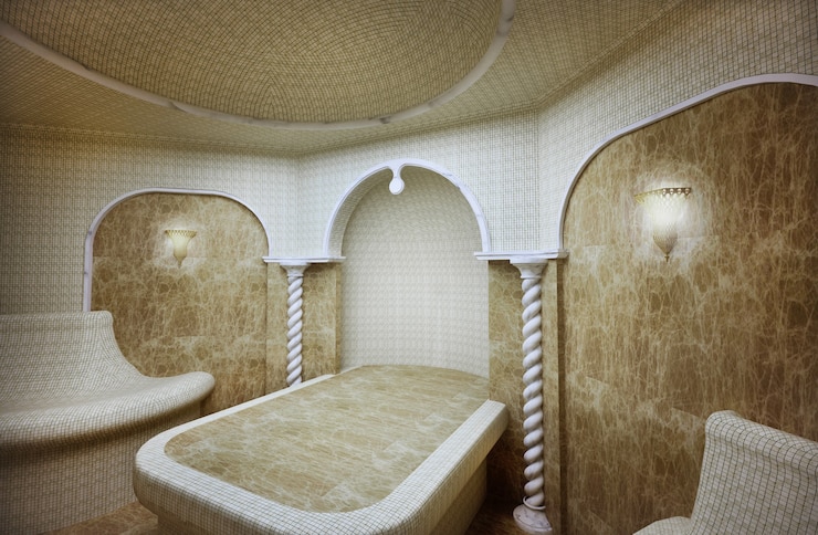 Foto bagno turco turco in marmo e mosaici
