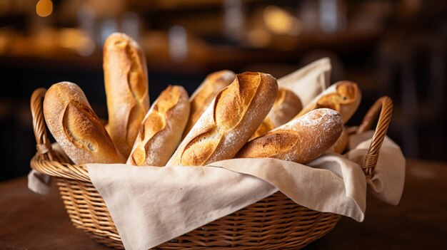 Baguette di pane in cesto al fornaio