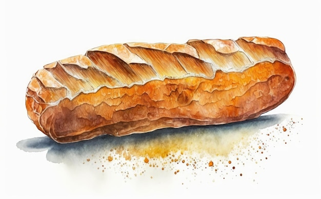 baguette francese disegnata su sfondo bianco illustrazioni di pane francese ad acquerello ai generate